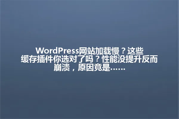 WordPress网站加载慢？这些缓存插件你选对了吗？性能没提升反而崩溃，原因竟是…… 一