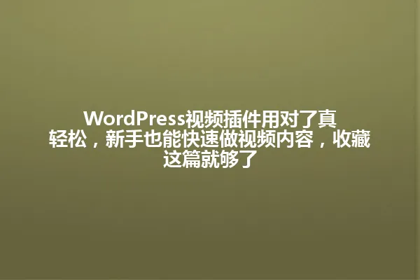 WordPress视频插件用对了真轻松，新手也能快速做视频内容，收藏这篇就够了 一