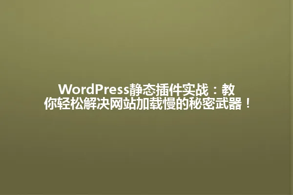 WordPress静态插件实战：教你轻松解决网站加载慢的秘密武器！ 一