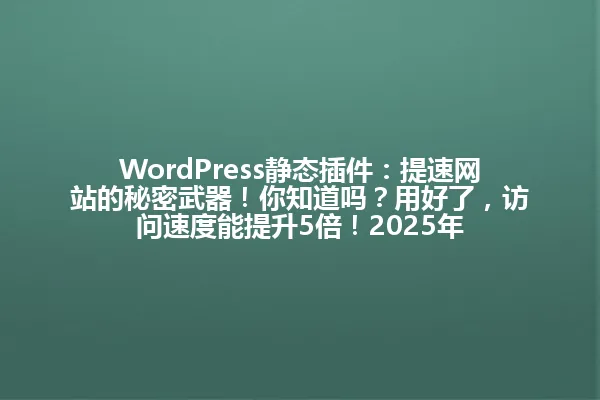 WordPress静态插件:提速网站的秘密武器!你知道吗?用好了,访问速度能提升5倍!2025年 一