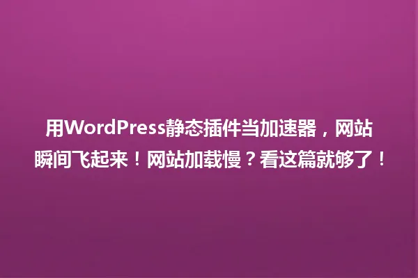 用WordPress静态插件当加速器,网站瞬间飞起来!网站加载慢?看这篇就够了! 一