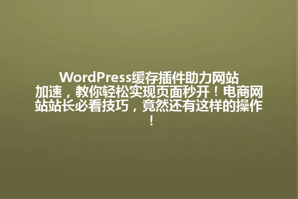 WordPress缓存插件助力网站加速,教你轻松实现页面秒开!电商网站站长必看技巧,竟然还有这样的操作! 一