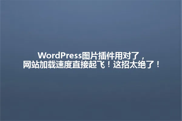 WordPress图片插件用对了，网站加载速度直接起飞！这招太绝了！ 一