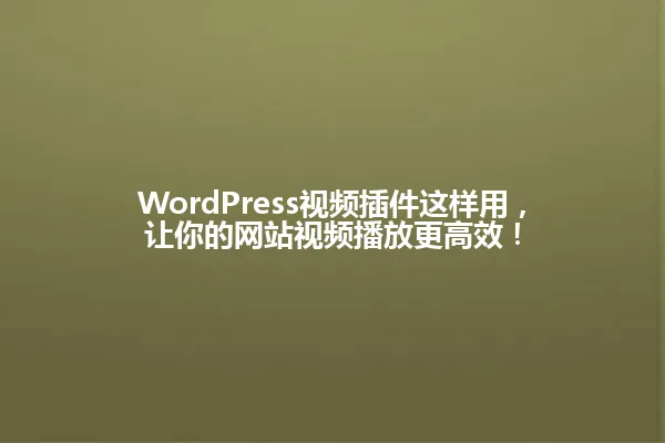 WordPress视频插件这样用，让你的网站视频播放更高效！ 一