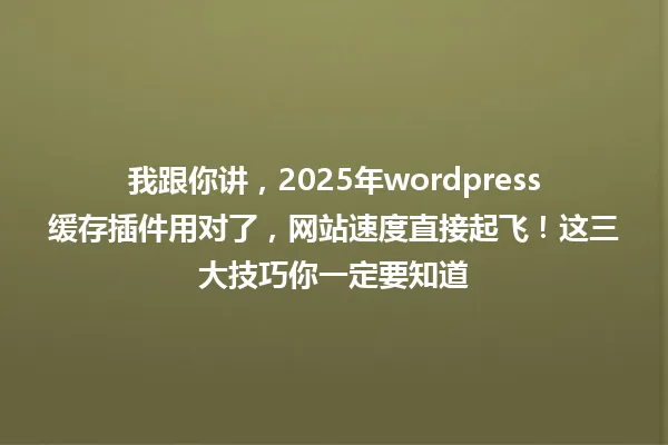我跟你讲，2025年wordpress缓存插件用对了，网站速度直接起飞！这三大技巧你一定要知道 一