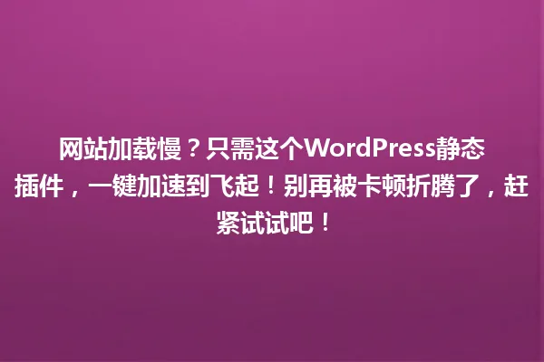 网站加载慢?只需这个WordPress静态插件,一键加速到飞起!别再被卡顿折腾了,赶紧试试吧! 一