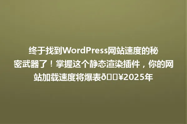 终于找到WordPress网站速度的秘密武器了!掌握这个静态渲染插件,你的网站加载速度将爆表💥2025年 一
