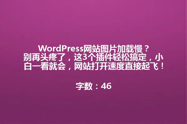 WordPress网站图片加载慢？别再头疼了，这3个插件轻松搞定，小白一看就会，网站打开速度直接起飞！

字数：46 一