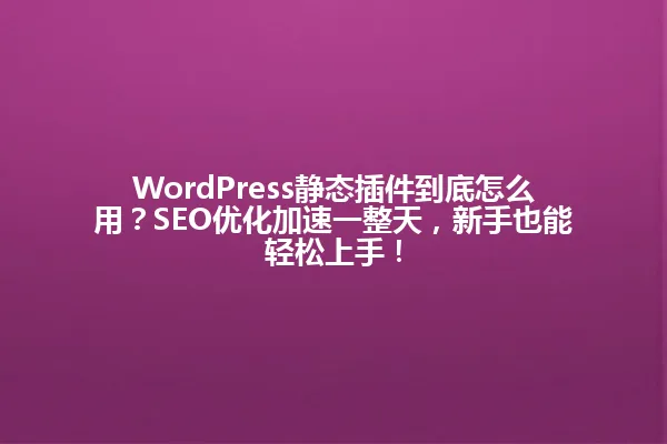 WordPress静态插件到底怎么用？SEO优化加速一整天，新手也能轻松上手！ 一