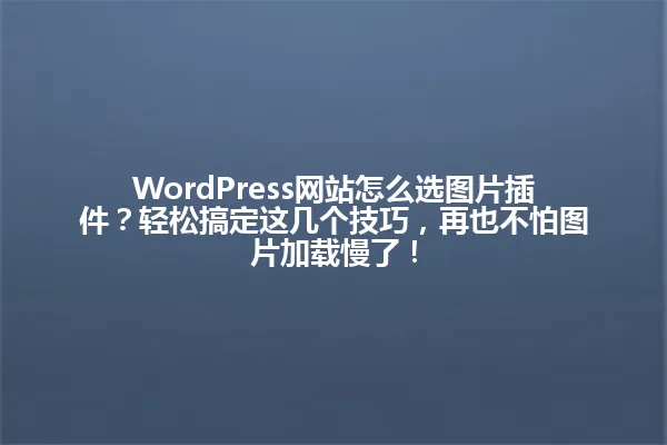 WordPress网站怎么选图片插件?轻松搞定这几个技巧,再也不怕图片加载慢了! 一