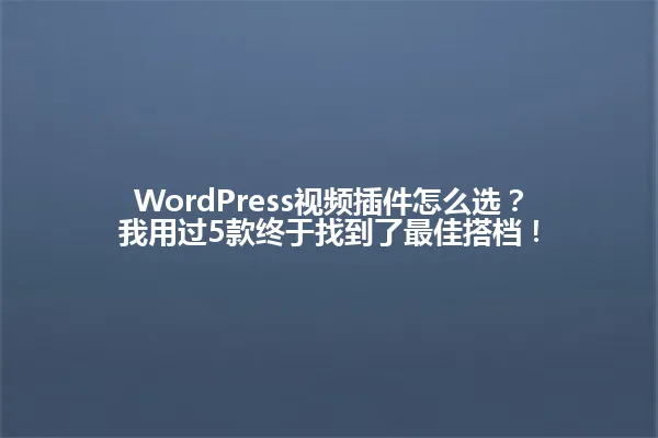 WordPress视频插件怎么选?我用过5款终于找到了最佳搭档! 一