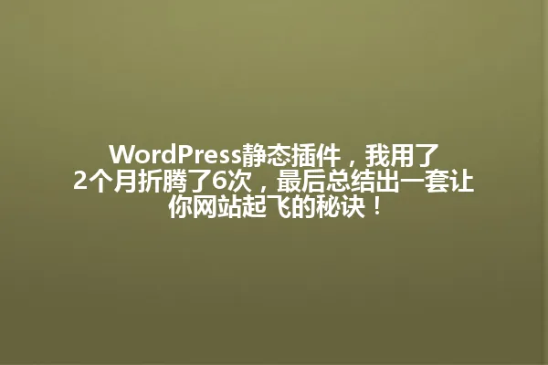 WordPress静态插件，我用了2个月折腾了6次，最后总结出一套让你网站起飞的秘诀！ 一
