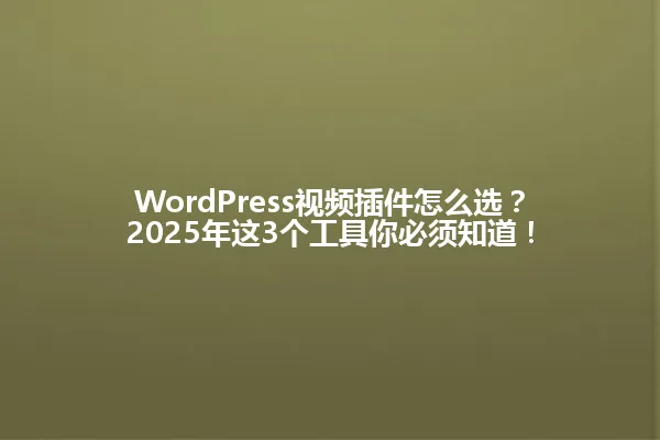 WordPress视频插件怎么选?2025年这3个工具你必须知道! 一