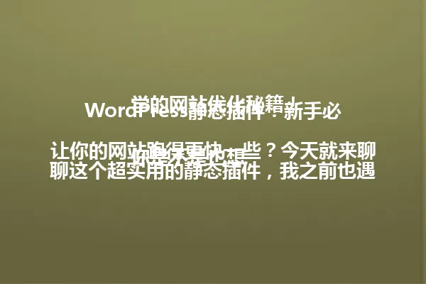 WordPress静态插件:新手必学的网站优化秘籍!
你是不是也想让你的网站跑得更快一些?今天就来聊聊这个超实用的静态插件,我之前也遇到过网站加载慢的问题,用对了工具,速度立马起飞!🔧✨ 一