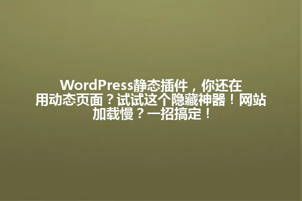 WordPress静态插件,你还在用动态页面?试试这个隐藏神器!网站加载慢?一招搞定! 一