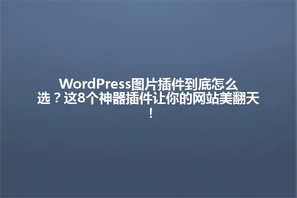 WordPress图片插件到底怎么选?这8个神器插件让你的网站美翻天! 一
