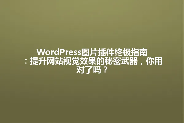 WordPress图片插件终极指南:提升网站视觉效果的秘密武器,你用对了吗? 一