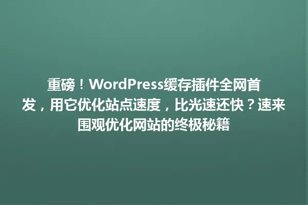 重磅!WordPress缓存插件全网首发,用它优化站点速度,比光速还快?速来围观优化网站的终极秘籍 一