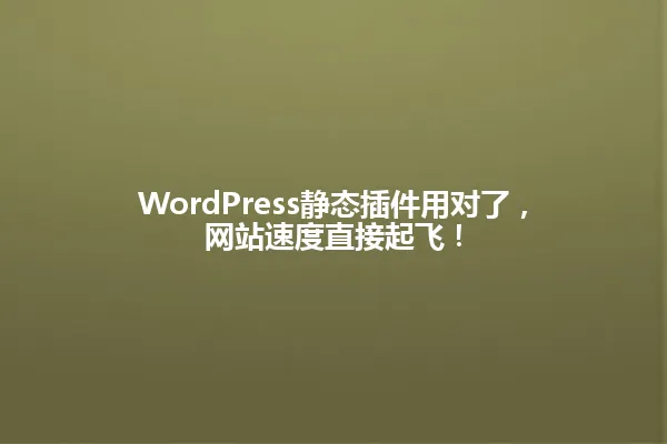 WordPress静态插件用对了,网站速度直接起飞! 一