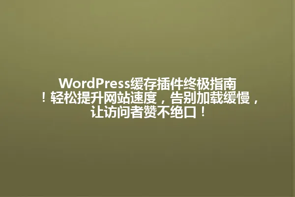 WordPress缓存插件终极指南!轻松提升网站速度,告别加载缓慢,让访问者赞不绝口! 一