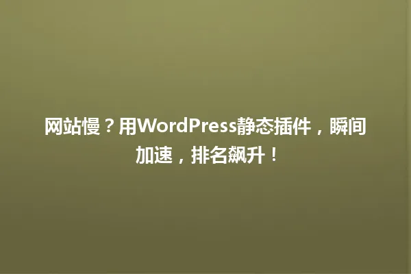 网站慢？用WordPress静态插件，瞬间加速，排名飙升！ 一
