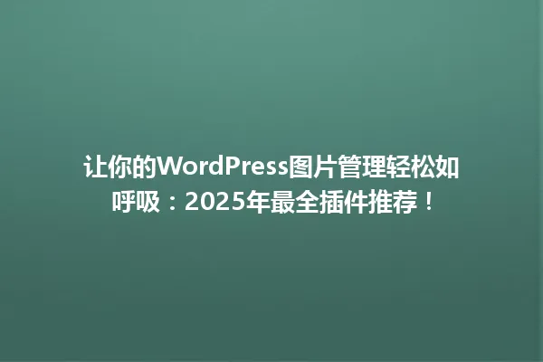 让你的WordPress图片管理轻松如呼吸:2025年最全插件推荐! 一
