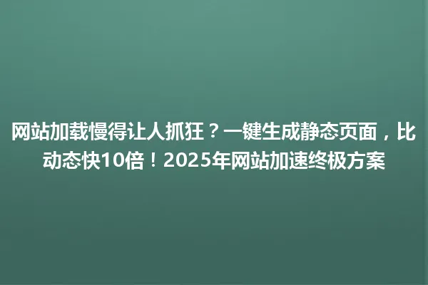 网站加载慢得让人抓狂?一键生成静态页面,比动态快10倍!2025年网站加速终极方案 一