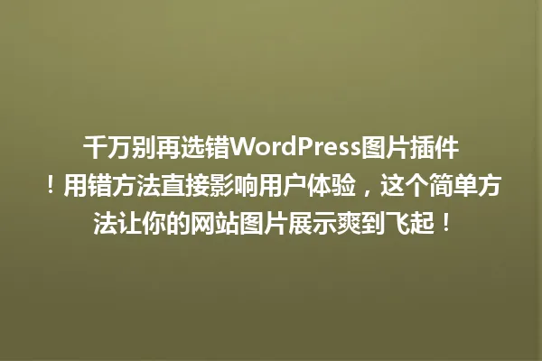 千万别再选错WordPress图片插件！用错方法直接影响用户体验，这个简单方法让你的网站图片展示爽到飞起！ 一