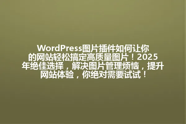 WordPress图片插件如何让你的网站轻松搞定高质量图片!2025年绝佳选择,解决图片管理烦恼,提升网站体验,你绝对需要试试! 一
