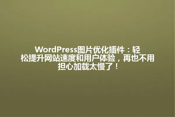 WordPress图片优化插件:轻松提升网站速度和用户体验,再也不用担心加载太慢了! 一