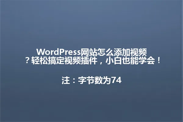 WordPress网站怎么添加视频?轻松搞定视频插件,小白也能学会!
注:字节数为74 一