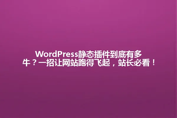 WordPress静态插件到底有多牛？一招让网站跑得飞起，站长必看！ 一