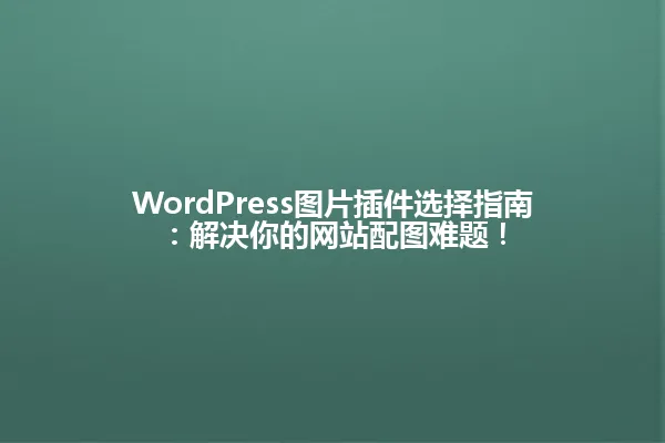 WordPress图片插件选择指南:解决你的网站配图难题! 一
