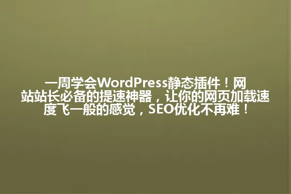 一周学会WordPress静态插件!网站站长必备的提速神器,让你的网页加载速度飞一般的感觉,SEO优化不再难! 一