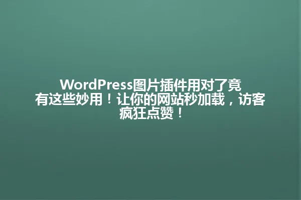 WordPress图片插件用对了竟有这些妙用!让你的网站秒加载,访客疯狂点赞! 一