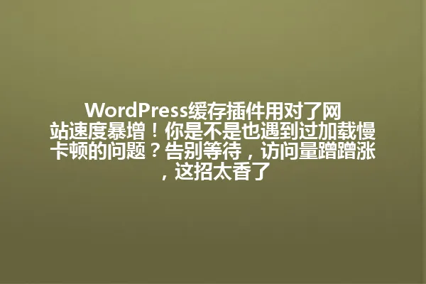 WordPress缓存插件用对了网站速度暴增!你是不是也遇到过加载慢卡顿的问题?告别等待,访问量蹭蹭涨,这招太香了 一