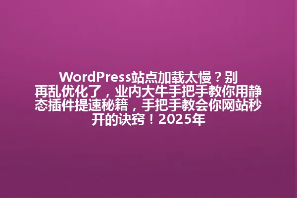 WordPress站点加载太慢?别再乱优化了,业内大牛手把手教你用静态插件提速秘籍,手把手教会你网站秒开的诀窍!2025年 一