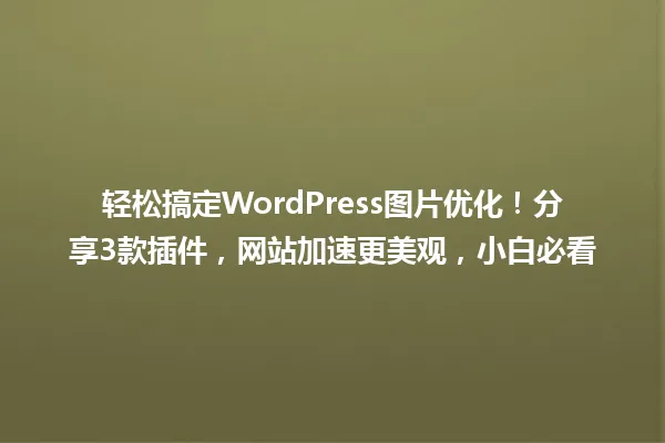 轻松搞定WordPress图片优化!分享3款插件,网站加速更美观,小白必看 一