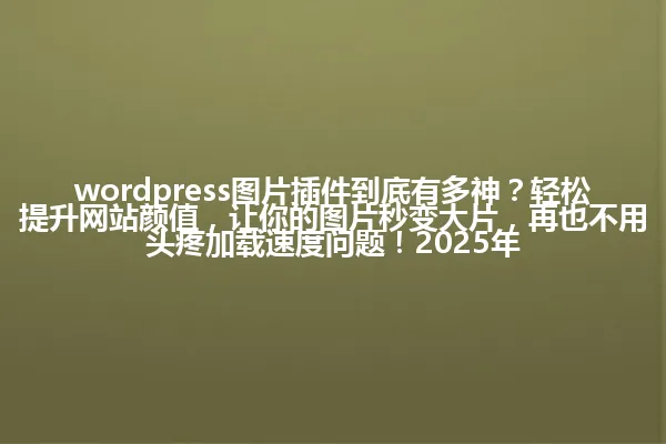 wordpress图片插件到底有多神?轻松提升网站颜值,让你的图片秒变大片,再也不用头疼加载速度问题!2025年 一