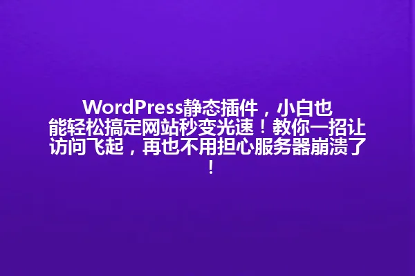 WordPress静态插件,小白也能轻松搞定网站秒变光速!教你一招让访问飞起,再也不用担心服务器崩溃了! 一