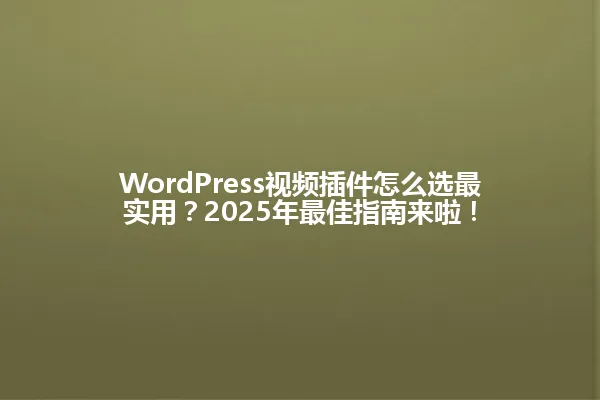 WordPress视频插件怎么选最实用?2025年最佳指南来啦! 一