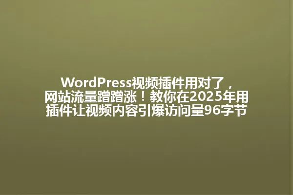 WordPress视频插件用对了，网站流量蹭蹭涨！教你在2025年用插件让视频内容引爆访问量96字节 一