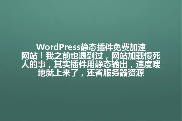 WordPress静态插件免费加速网站!我之前也遇到过,网站加载慢死人的事,其实插件用静态输出,速度嗖地就上来了,还省服务器资源 一
