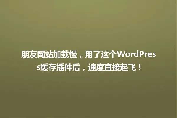朋友网站加载慢，用了这个WordPress缓存插件后，速度直接起飞！ 一