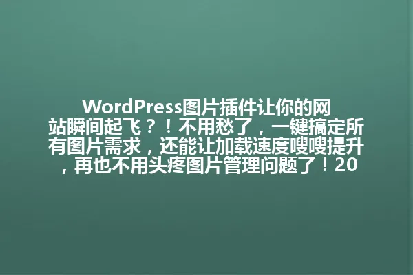 WordPress图片插件让你的网站瞬间起飞？！不用愁了，一键搞定所有图片需求，还能让加载速度嗖嗖提升，再也不用头疼图片管理问题了！2025年 一