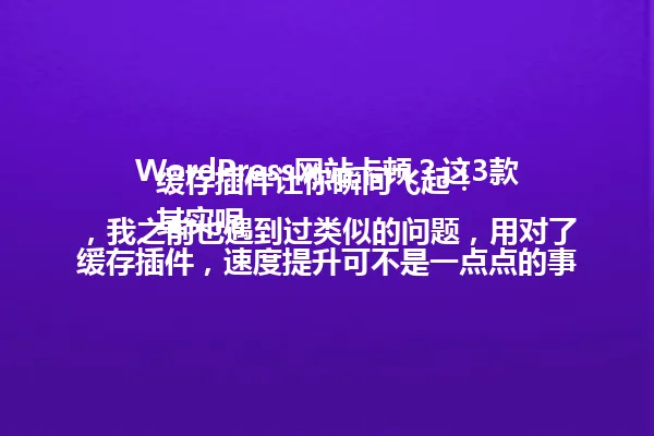 WordPress网站卡顿?这3款缓存插件让你瞬间飞起!
其实呢,我之前也遇到过类似的问题,用对了缓存插件,速度提升可不是一点点的事!说白了,WordPress网站卡顿,很多时候就是没选对缓存插件。
有些朋友可能觉得缓存插件就是开开关关那么简单,其实不是这样的。你可能遇到过这种情况:明明WordPress安装好了,内容也上传了,但访问速度就是慢得让人着急。这时候,一个合适的缓存插件就能成为救命稻草。
举个例子,我之前帮朋友搭建博客网站,他们用的是默认的WordPress设置,打开一个页面都要等上好几秒。后来我给他们装了W3 Total Cache,效果立竿见影,页面加载时间直接砍掉了一半!所以说,缓存插件不是摆设,是真的能让你的网站“跑得飞起”。
这里有个小窍门:不要小看缓存插件的设置,有些缓存选项其实需要你手动配置。比如,你可能需要根据你的网站类型调整缓存策略,电商网站和博客网站的缓存需求可不一样。如果设置不当,反而可能适得其反。
当然,选对了缓存插件,还得用对。有些朋友喜欢用WP Super Cache,但如果你的网站有大量动态内容,比如会员系统或者购物车,这种静态缓存可能不太合适。你得根据自己的需求来选择插件,别一窝蜂跟风。
其实,WordPress的缓存机制说白了就是生成静态页面,减少服务器压力。但很多人不知道的是,缓存插件还能帮你优化图片、压缩文件,甚至缓存用户的登录状态。你是不是也遇到过,每次登录后台都要重新加载,其实这就是缓存没用好的表现!
我跟你讲,现在WordPress的缓存插件已经不像以前那样难用了。比如WP Rocket,它有个“一键优化”的功能,省去了你手动设置的麻烦。不过,我还是建议大家先别急着一键搞定,了解一下插件的核心功能总是没错的。
其实,缓存插件不只是为了提速,还能提升网站的安全性。想象一下,你服务器的压力小了,宕机的可能性不就低了吗?而且,缓存插件还能减少数据库的查询次数,这可是个“一箭双雕”的好东西!
这里有个小窍门:如果你的网站流量突然暴涨,比如做了个大活动,别着急上阵,先检查一下缓存插件的设置。有时候,调整一下缓存过期时间,就能避免服务器被压垮。
其实,缓存插件用好了,还能给你带来更多好处。比如,你有没有想过,缓存插件其实可以和CDN内容分发网络配合使用?这样一来,你的网站访问速度会更快,用户体验也会更好。
说到底,WordPress的缓存插件就是个“得心应手”的工具,只要你用对了,你的网站速度绝对能起飞!你是不是也想试试看? 一