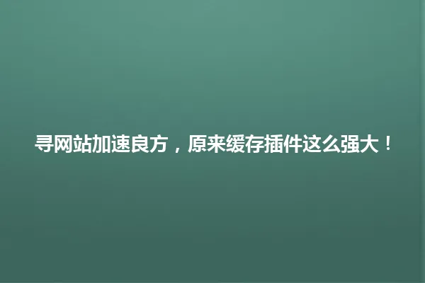 寻网站加速良方，原来缓存插件这么强大！ 一