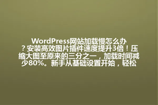 WordPress网站加载慢怎么办?安装高效图片插件速度提升3倍!压缩大图至原来的三分之一,加载时间减少80%。新手从基础设置开始,轻松优化网站性能! 一