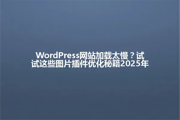 WordPress网站加载太慢?试试这些图片插件优化秘籍2025年 一