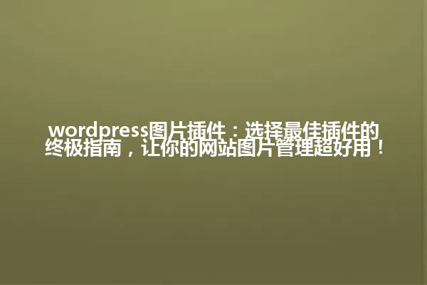 wordpress图片插件:选择最佳插件的终极指南,让你的网站图片管理超好用! 一